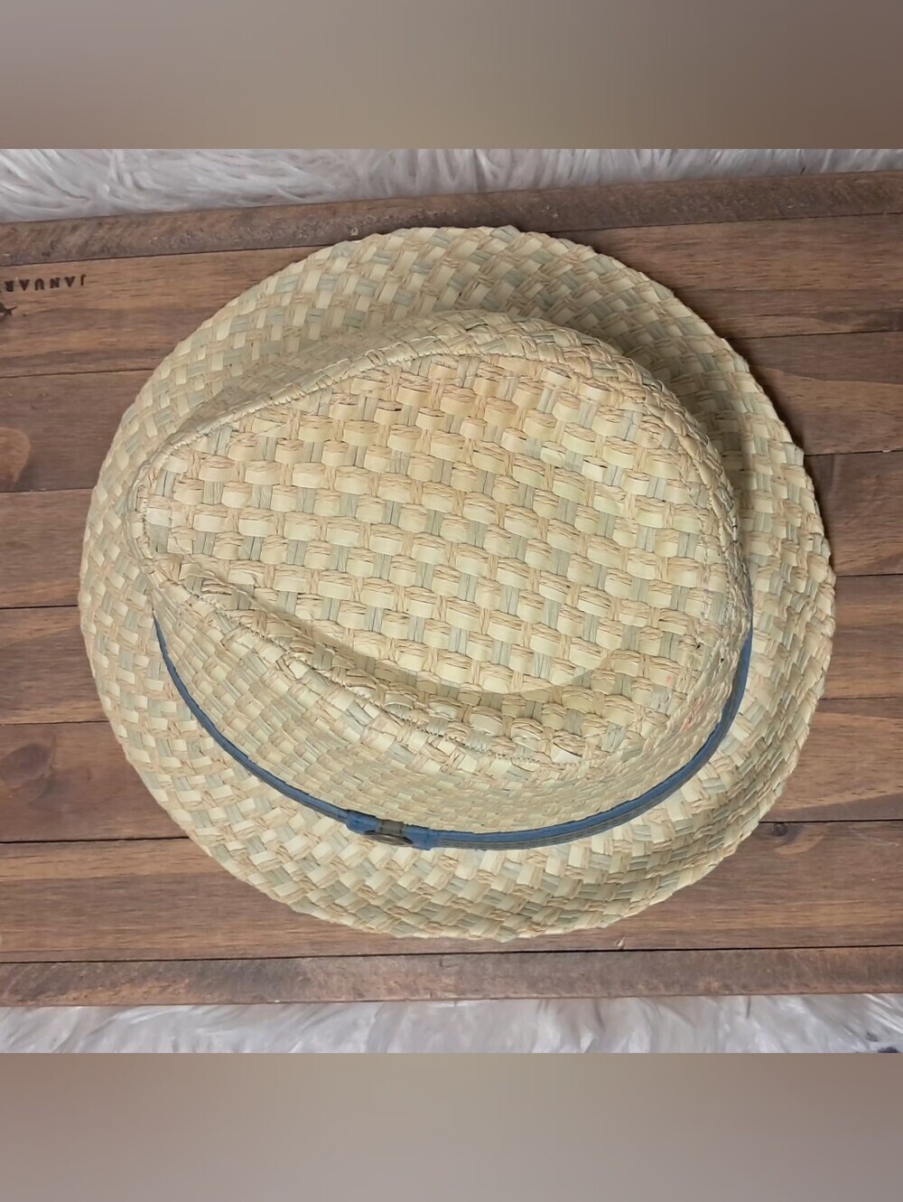 Goorin Bros Straw Fedora with Blue and Olive Band Size L - Picture 2 of 7